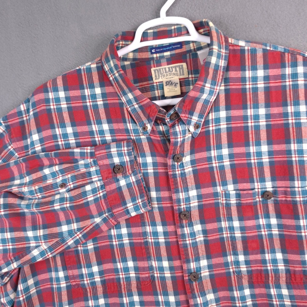 Duluth Trading Co Mens Red Blue Plaid MagnaReady Button Down Shirt 3XL Tall